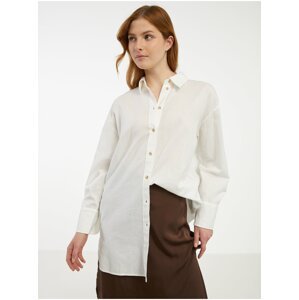 Creamy Women's Long Shirt with Linen Fransa - Ladies