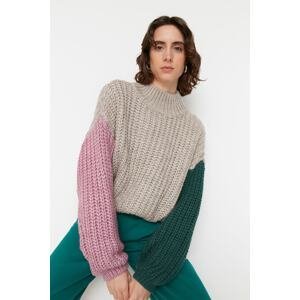 Trendyol Stone Wide Fit Jemná textúrovaná Farba Blok Pletený sveter