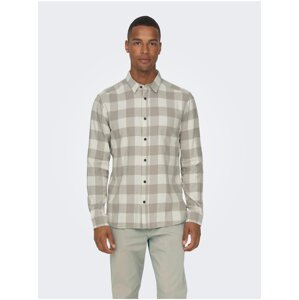 Beige-cream Men's Plaid Flannel Shirt ONLY & SONS Gud - Men