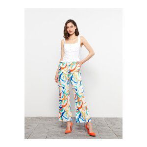 LC Waikiki Women's Standard Fit Patterned Poplin Trousers with Elastic Waist.