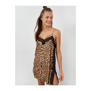 Koton Leopard Patterned Nightgown Lace Thin Straps