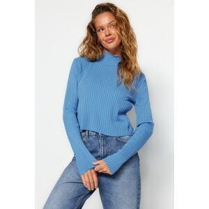 Trendyol Blue Stand-Up Collar Knitwear Sweater