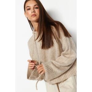 Trendyol Stone Crop Soft Textured Hood Collar Knitwear Sweater