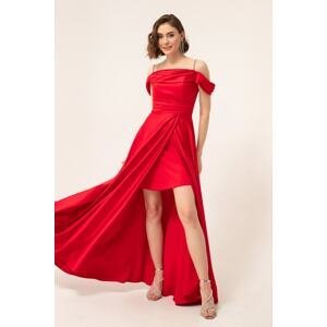 Lafaba Women's Red Stone Strap Long Satin Evening Dress