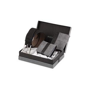 Polo Air Boxed Sports Gray Men's Wallet Belt Card Holder Set