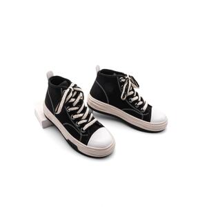 Marjin Women's Lace-up Sneaker High Ankle Cloth Sneakers Elesva black.