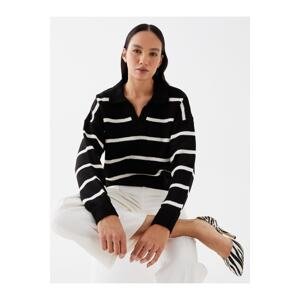 LC Waikiki Women's Polo Neck Striped Long Sleeve Oversize Knitwear Sweater