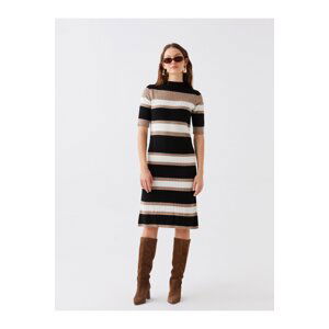 LC Waikiki Half Turtleneck Women's Knitwear Dress with Color Block and Short Sleeves.