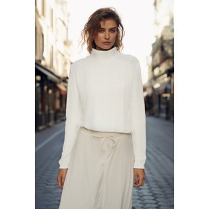Trendyol White Textured Self-Pattern High Neck Relaxed Knitted Sweatshirt