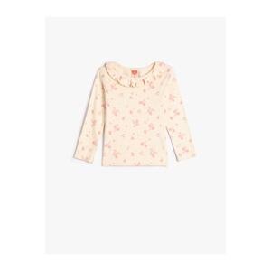 Koton Floral T-Shirt Round Neck Ruffle Long Sleeve Cotton Camisole