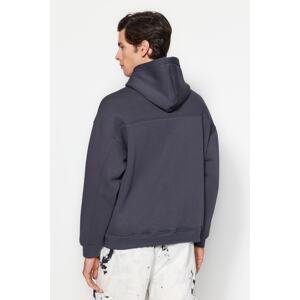 Trendyol Anthracite Men's Basic Oversize/Wide-Fit Neck Snap-On Cotton Fleece Sweatshirt