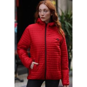 River Club Women's Red Hooded Inner Lined Water And Windproof Coat