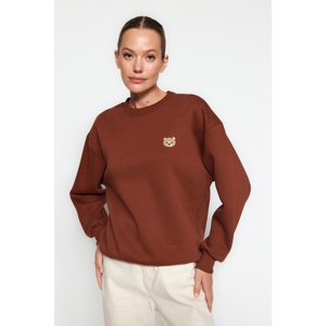 Trendyol Brown Animal With Embroidery Regular/Normal Fit Knitted Sweatshirt with Fleece Inside