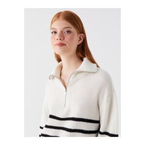 LC Waikiki Women's Polo Neck Striped Long Sleeve Knitwear Sweater