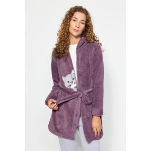Trendyol Purple Cat Embroidered Wellsoft Knitted Dressing Gown