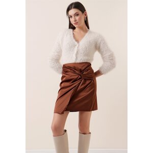 By Saygı Knotted Satin Skirt Brown