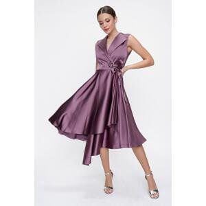 By Saygı Double Breasted Neck Lace-Up Satin Dress