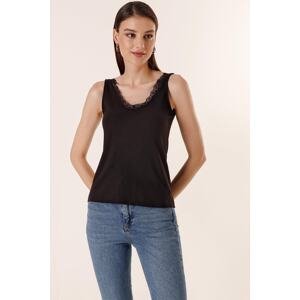 By Saygı Front Back Lace Thick Strap Camisole Undershirt Black