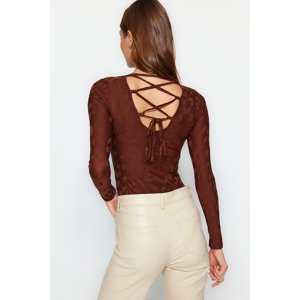 Trendyol Brown Jacquard Crew Neck Knitted Body