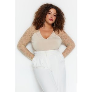 Trendyol Curve Beige Lace Detailed Knitted Bodysuit