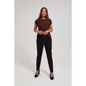 Plain trousers with tie at the waist - black