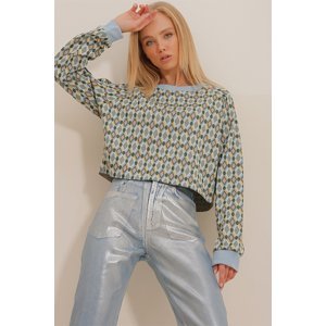 Trend Alaçatı Stili Women's Blue Crew Neck Crop Knitwear Sweatshirt