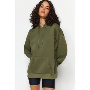 Trendyol Khaki Thick, Fleece Inside Oversize/Wide Fit With a Hooded Basic Knitted Sweatshirt