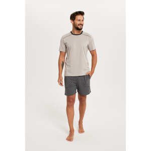 Men's pyjamas Abel, short sleeves, short legs - beige/print