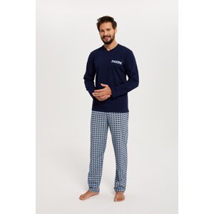 Men's pyjamas Jaromir, long sleeves, long pants - navy blue/print