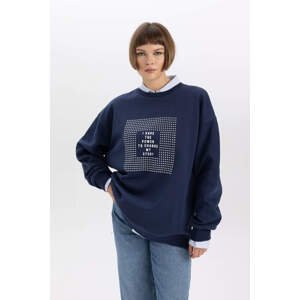 DEFACTO Oversize Fit Slogan Long Sleeve Sweatshirt