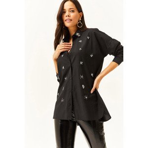 Olalook Women's Black Collar and Stone Six Oval Woven Shirt