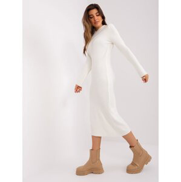 Ecru Fitted Long Sleeve Knitted Dress