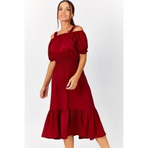 armonika Women's Claret Red Evening Dress with Elastic Waist