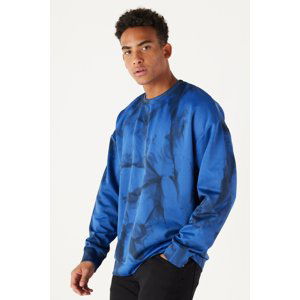 AC&Co / Altınyıldız Classics Men's Saxe Blue Oversize Wide Cut Crew Neck Modern Patterned Soft Textured Sweatshirt