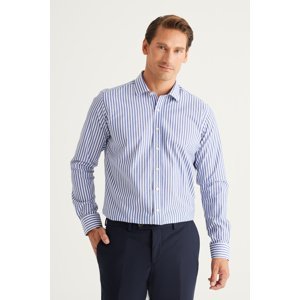 AC&Co / Altınyıldız Classics Men's Navy-White Slim Fit Slim Fit Classic Collar Striped Shirt