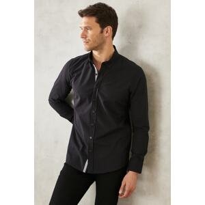 AC&Co / Altınyıldız Classics Men's Black Slim Fit Slim Fit Buttoned Collar 100% Cotton Plain Casual Shirt