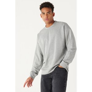 AC&Co / Altınyıldız Classics Men's Gray Melange Oversize Wide Cut Crew Neck Cotton Sweatshirt