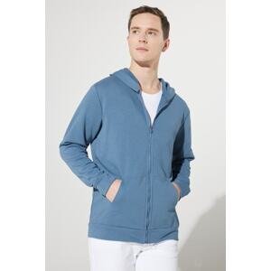 AC&Co / Altınyıldız Classics Men's Blue Standard Fit Regular Fit Hooded Zipper Sweatshirt Jacket