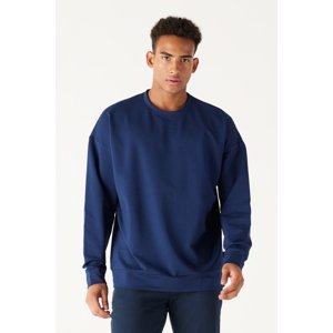 AC&Co / Altınyıldız Classics Men's Indigo Oversize Wide Cut Crew Neck Cotton Sweatshirt