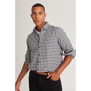 AC&Co / Altınyıldız Classics Men's Black and White Slim Fit Slim Fit Buttoned Collar Cotton Checkered Shirt
