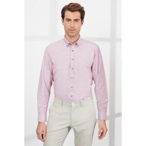 AC&Co / Altınyıldız Classics Men's Burgundy Comfort Fit Relaxed Cut Buttoned Collar Cotton Flamed Shirt