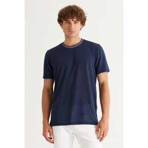 AC&Co / Altınyıldız Classics Men's Navy Blue Slim Fit Slim Fit Crew Neck Linen Look T-Shirt