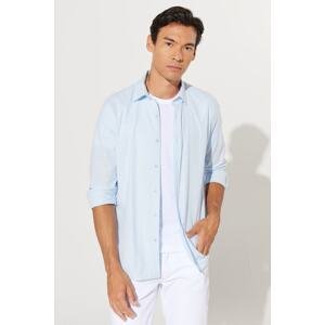 AC&Co / Altınyıldız Classics Men's Light Blue Slim Fit Slim Fit Oxford Buttoned Collar Linen Look 100% Cotton Flamed Shirt