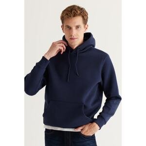 AC&Co / Altınyıldız Classics Men's Navy Blue Standard Fit Normal Cut 3 Thread Hooded Cotton Sweatshirt with Fleece Inside