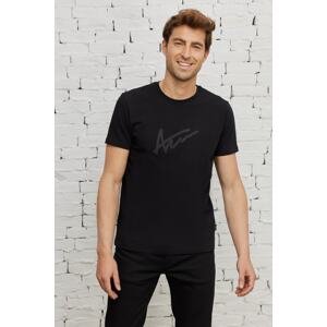 AC&Co / Altınyıldız Classics Men's Black Slim Fit Slim Fit Crew Neck 100% Cotton Printed T-Shirt