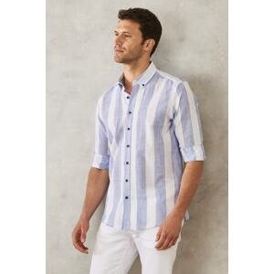AC&Co / Altınyıldız Classics Men's White-Navy Blue Slim Fit Slim Fit Buttoned Collar 100% Cotton Shirt