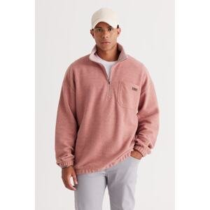 AC&Co / Altınyıldız Classics Men's Rose Pale Melange Loose Fit Fleece Yarn High Bato Neck Cotton Sweatshirt