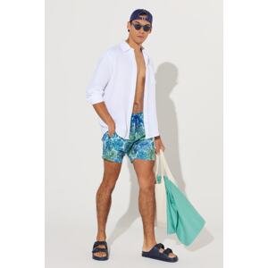 AC&Co / Altınyıldız Classics Men's Turquoise Standard Fit Regular Fit Quick Dry Pocket Patterned Swimwear Marine Shorts