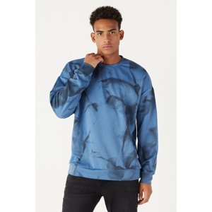 AC&Co / Altınyıldız Classics Men's Indigo Oversize Wide-Fit Crew Neck Modern Patterned Soft Textured Sweatshirt