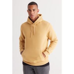 AC&Co / Altınyıldız Classics Men's Mustard Standard Fit Fleece 3 Thread Hooded Kangaroo Pocket Cotton Sweatshirt